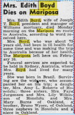 Mrs. Edith Boyd Dies on Mariposa - Honolulu Star-Bulletin - 18 Feb 1941 - Page 3