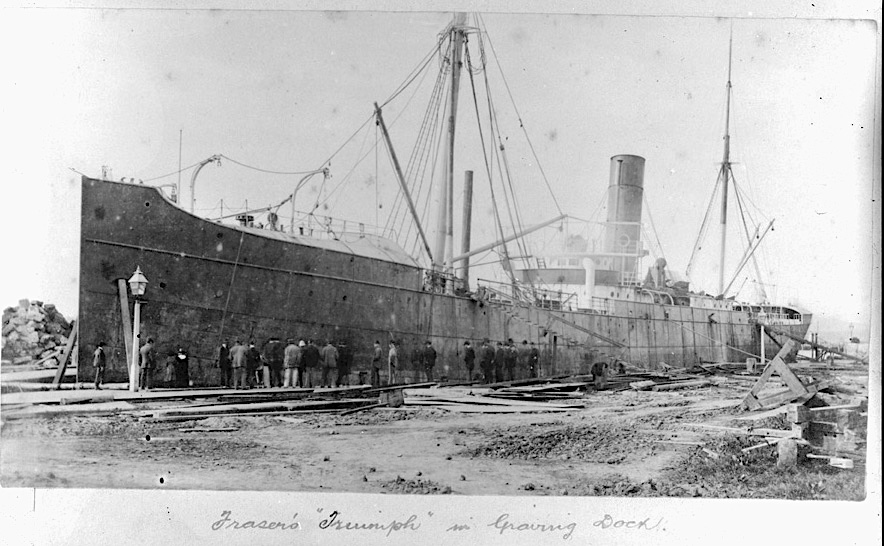 “Fraser’s ‘Triumph’ in Graving Dock,” Auckland, 1884. Photograph by James D. Richardson, Auckland Libraries Heritage Collections 4-1441 (public domain).